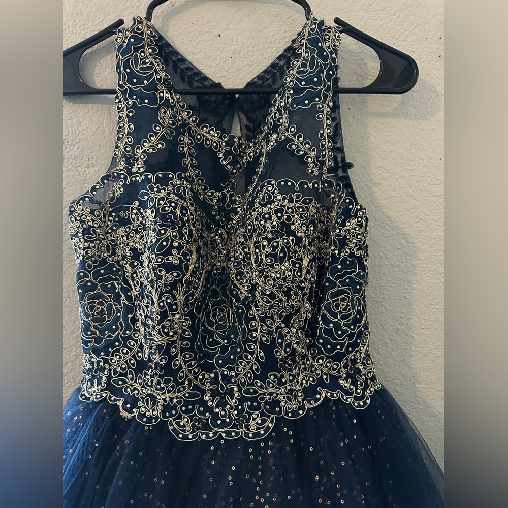 Dancing Queen Navy and Gold Embroidered teen Dress